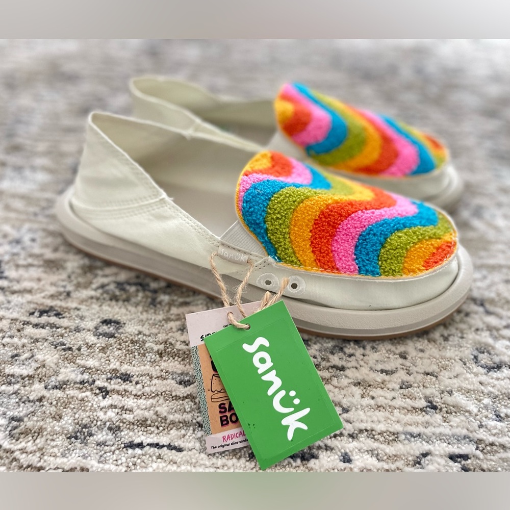 Sanuk Donna Rainbow Hemp Loafers Womens 8 White Colorful Slip On Sidewalk Surfer - Picture 8 of 11